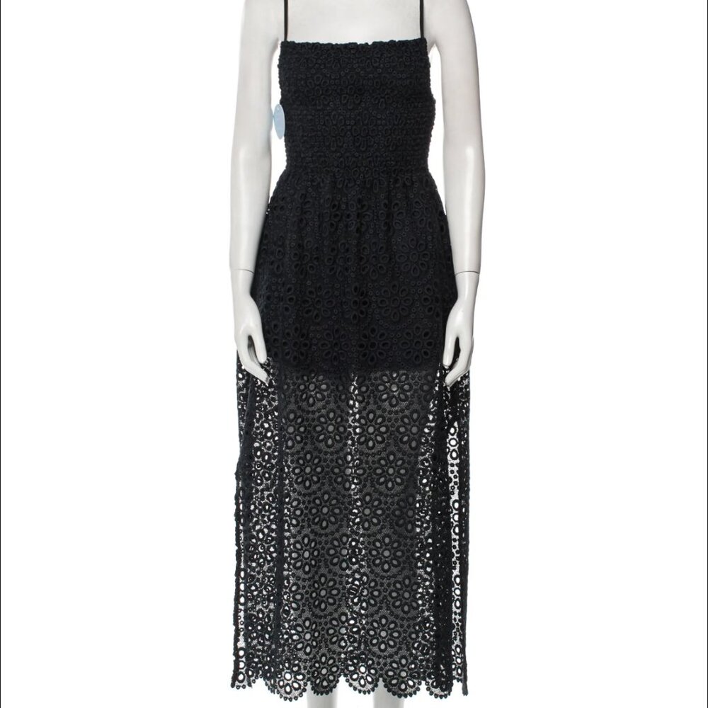 Hill House Home Nap Dress Gown XS Black Maxi Square Neckline Spaghetti Straps